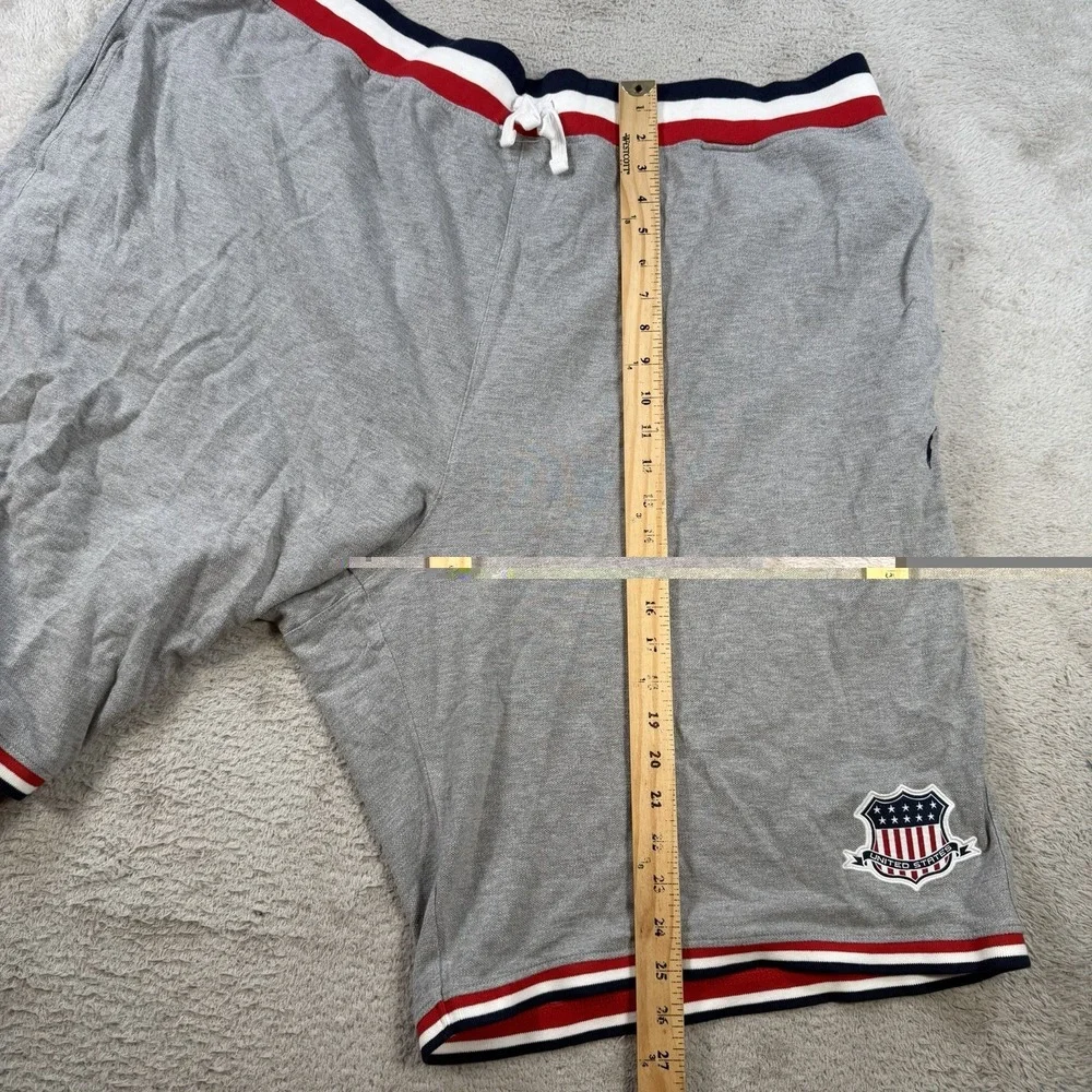 Polo Ralph Lauren Shorts Mens 5XB Grey Drawstring Sweat USA Flag Crest Gym